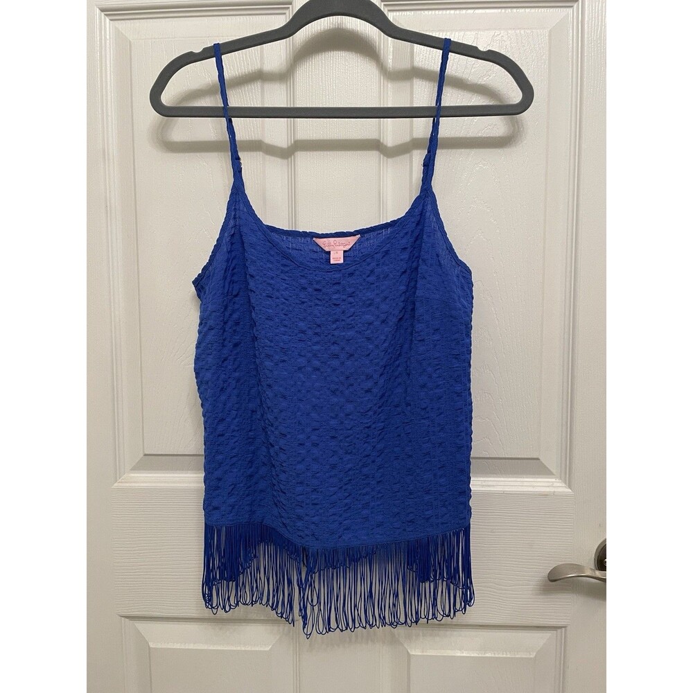 Lilly Pulitzer Size Small Naeem Fringe Tank Top Camisole Blue - Picture 2 of 8